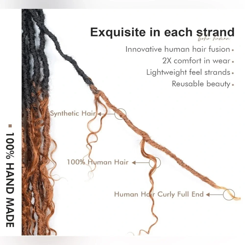 24” Ombre Brown Boho Synthetic Locs with Human Hair Curls 8 Pks‎ Pre-Looped #QC2